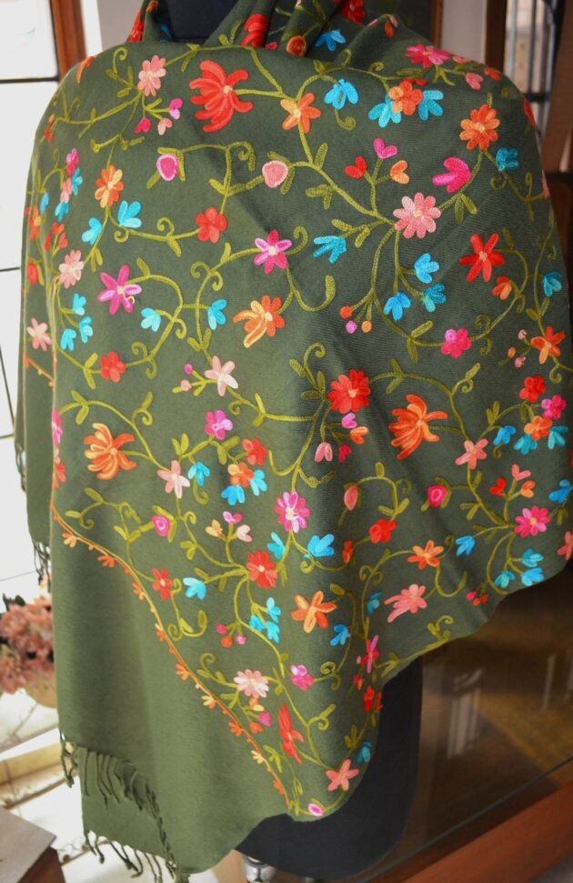 Crewel Hand Embroidered Scarf