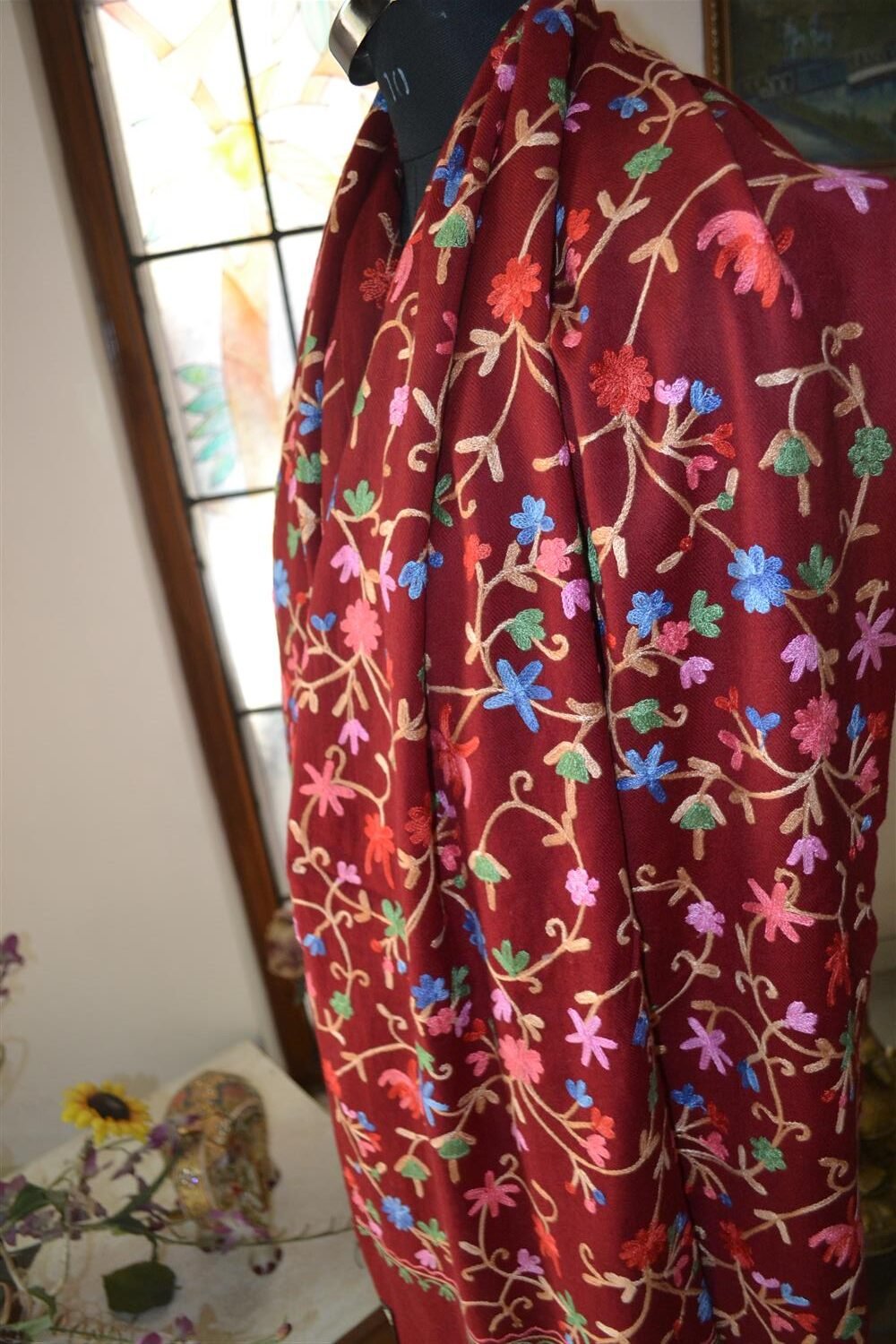 Crewel Hand Embroidered Scarf