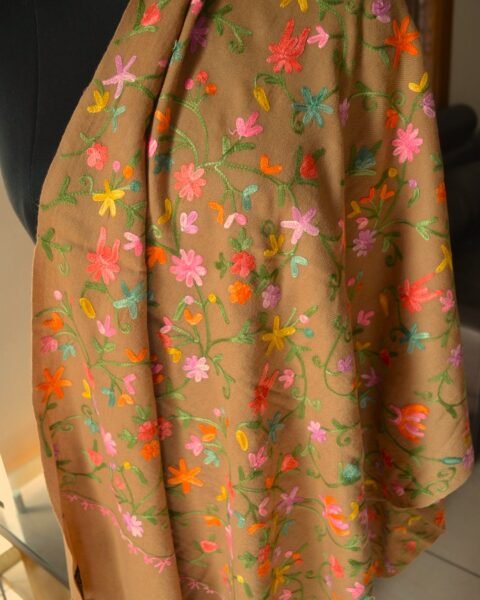 Handmade Pashmina Floral Kashmiri Crewel Embroidered 100% Cashmere Stole