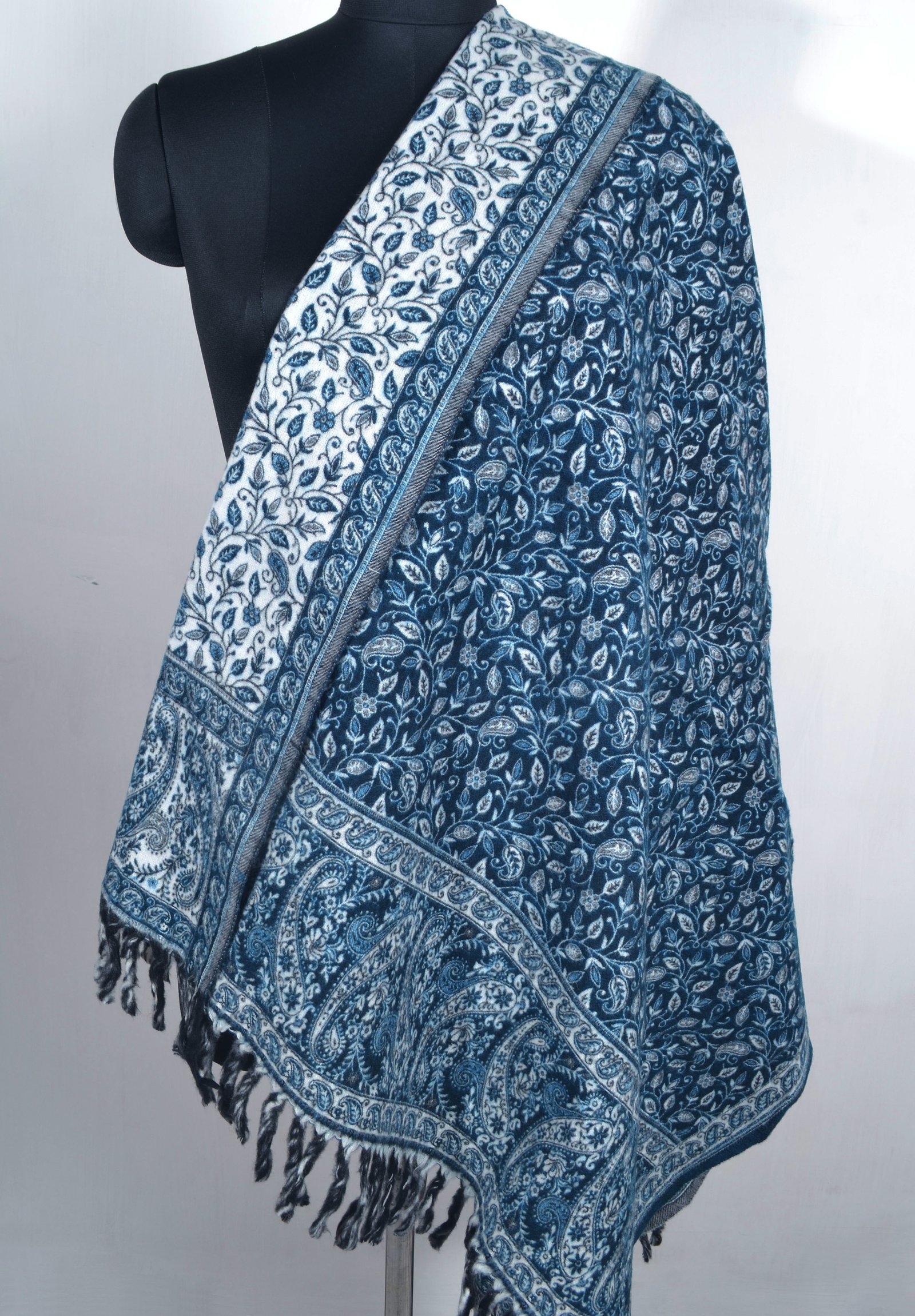 Deep Teal Large Yak Wool Handmade Reversible Shawl Unisex