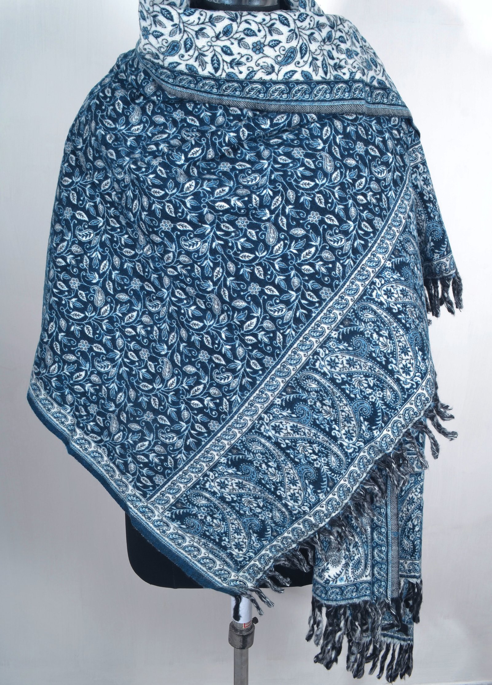 Deep Teal Large Yak Wool Handmade Reversible Shawl Unisex