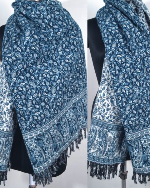 Deep Teal Large Yak Wool Handmade Reversible Shawl Unisex