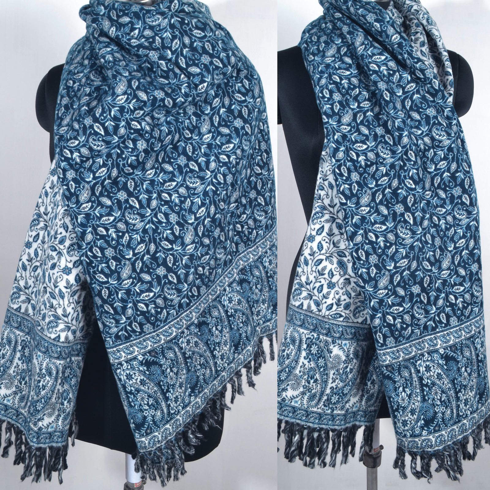 Deep Teal Large Yak Wool Handmade Reversible Shawl Unisex