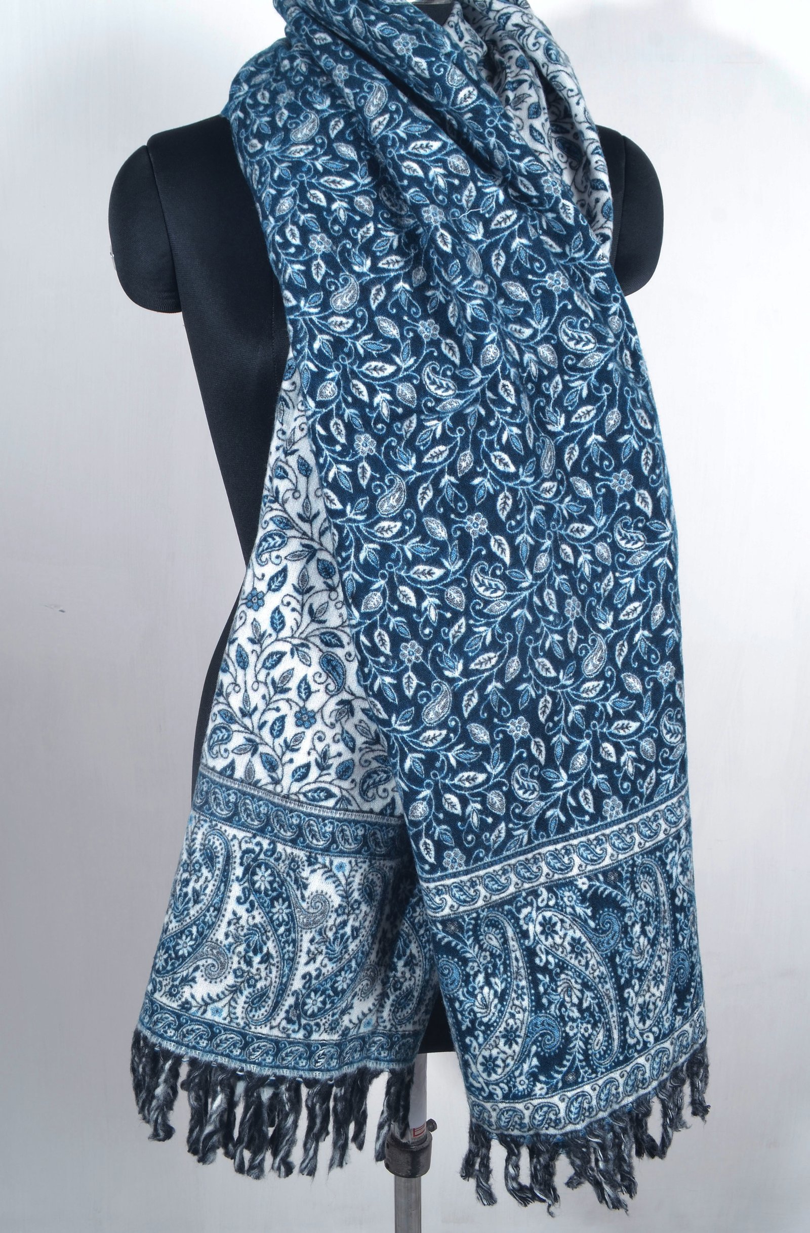 Deep Teal Large Yak Wool Handmade Reversible Shawl Unisex