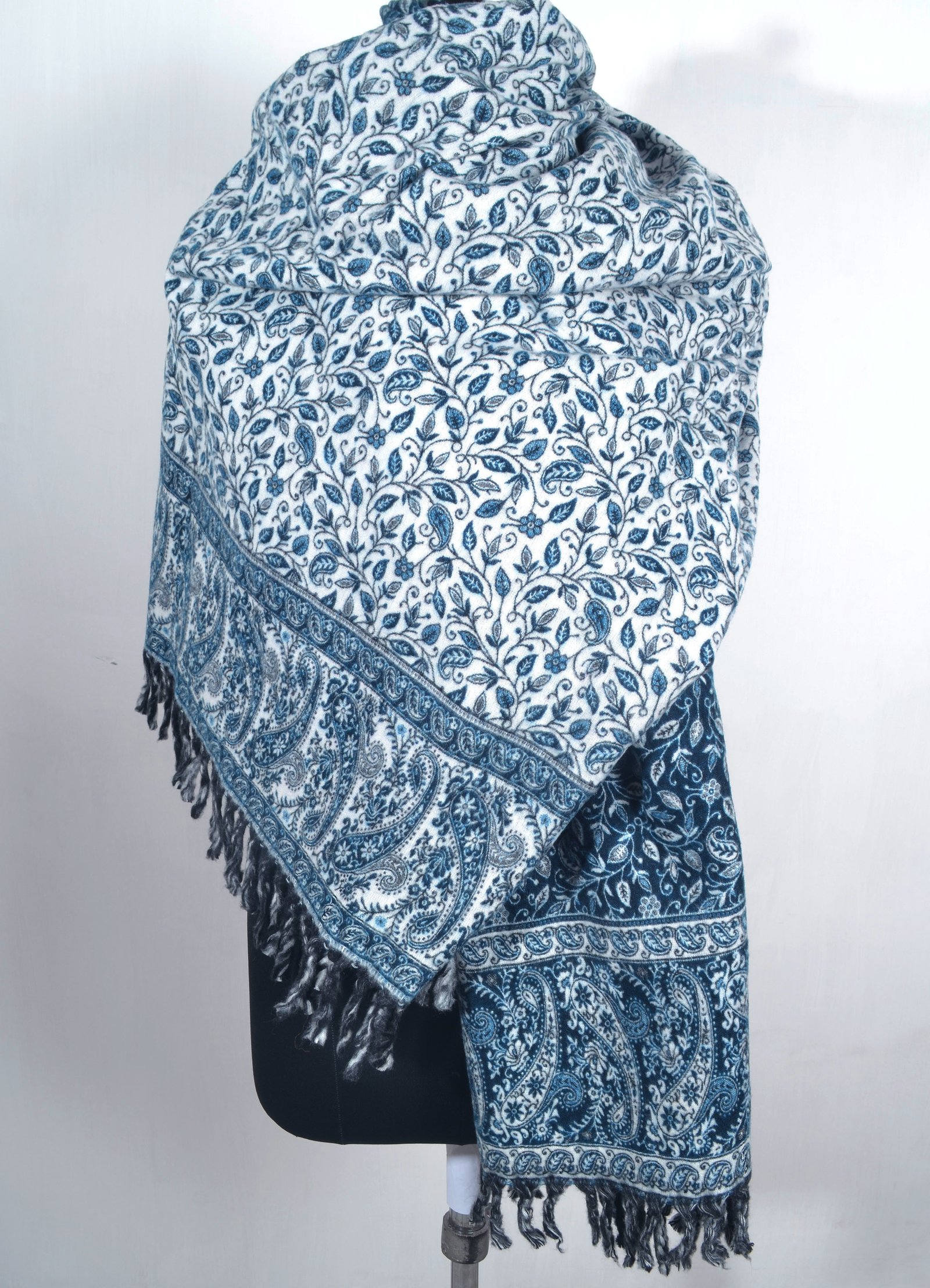 Deep Teal Large Yak Wool Handmade Reversible Shawl Unisex