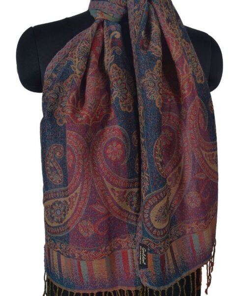 Reversible Jamawar Scarf 100% Wool Paisley Jacquard Pashmina