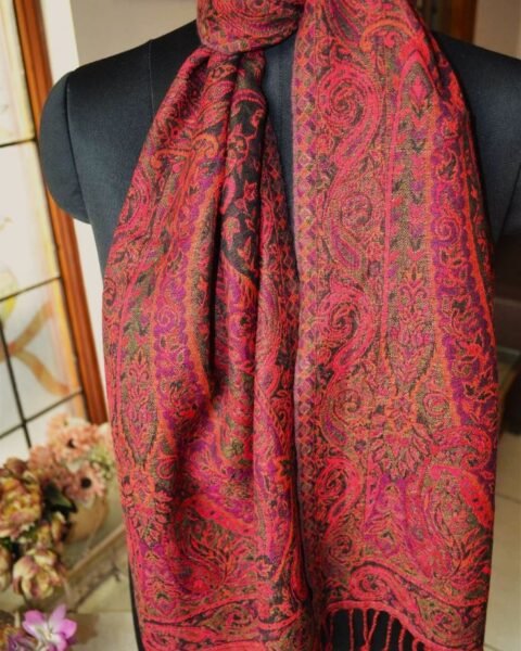 Reversible Pashmina Jamawar Scarf 100% Wool Paisley Jacquard