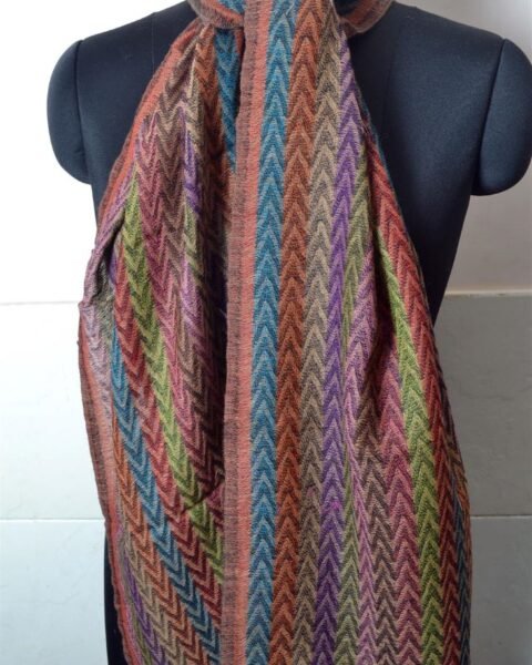 Multicolor 100% Wool Zig-Zag Scarf Reversible Jacquard Pashmina