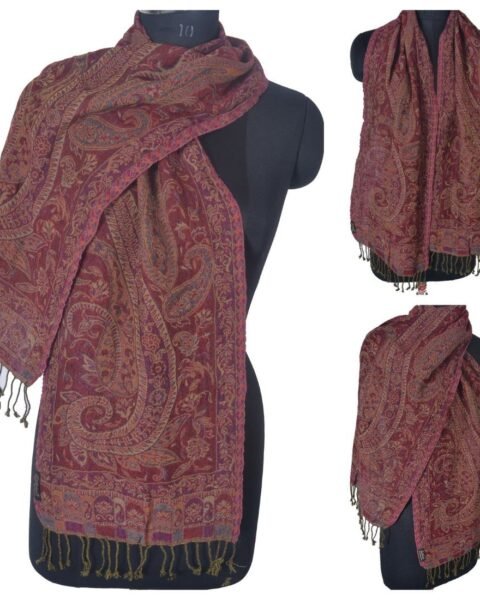 Reversible Jacquard Scarf 100% Wool Paisley Pashmina Jamawar