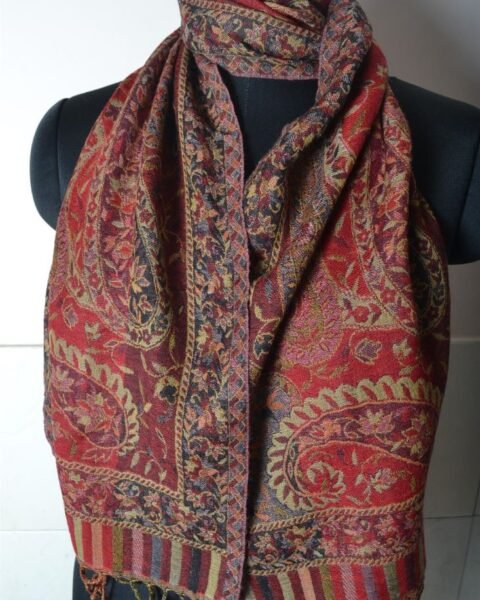 Handmade 100% Wool Scarf Jacquard Paisley Reversible Pashmina