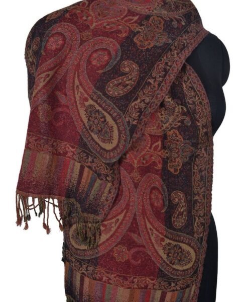 100% Wool Handwoven Jacquard Scarf Paisley Reversible Pashmina