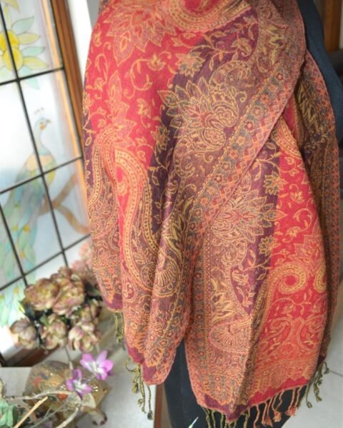 Reversible Jacquard Scarf 100% Wool Handwoven Paisley Pashmina