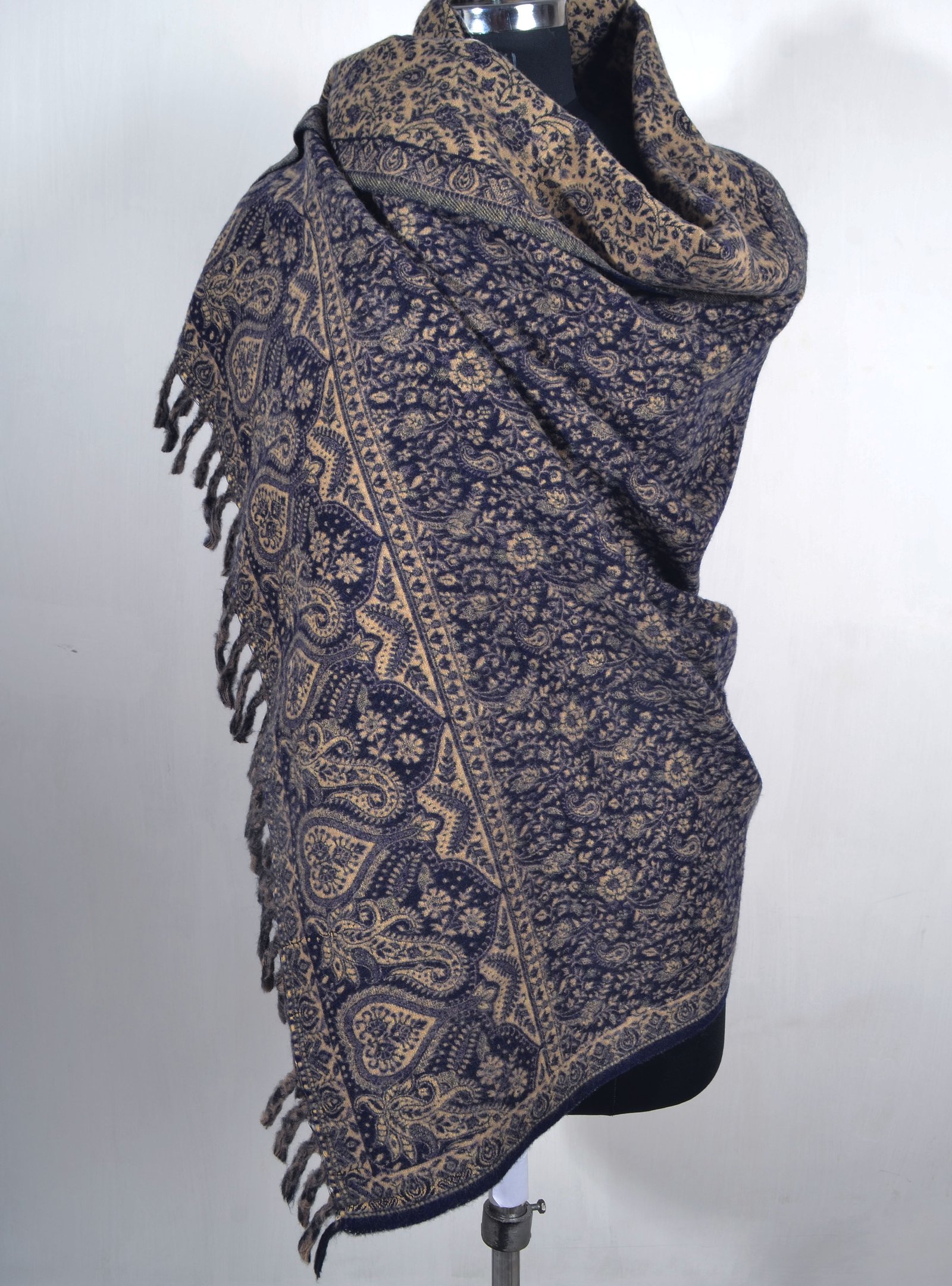 Midnight Purple Large Yak Wool Handmade Reversible Shawl Unisex