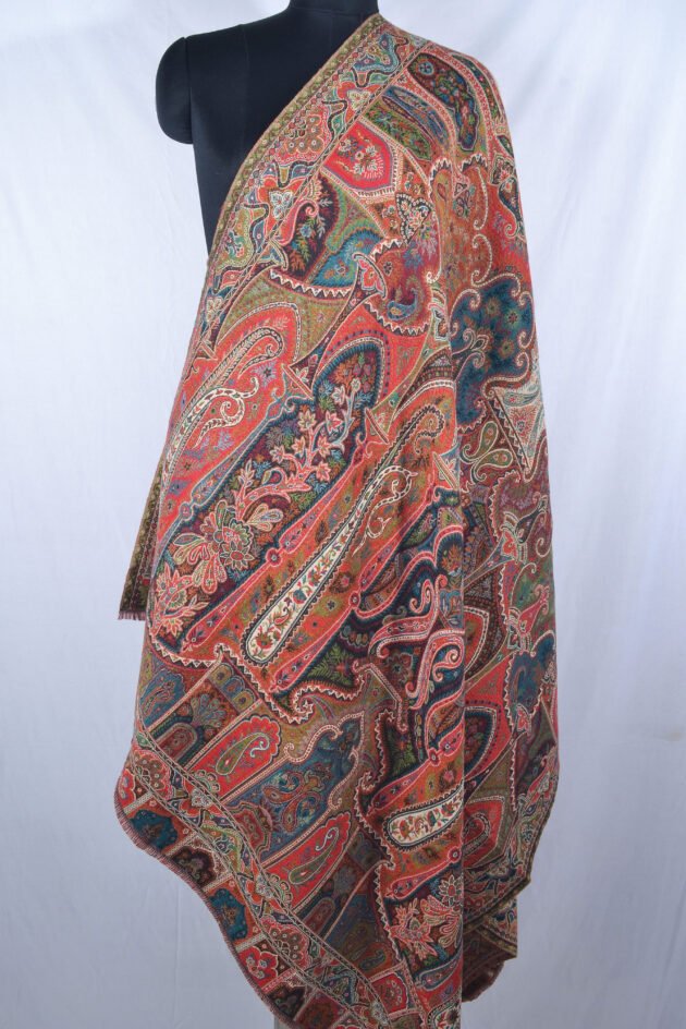 Multicolor Paisley Jacquard Reversible Jamavar Large Shawl