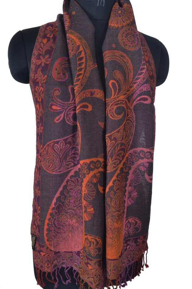 Reversible Paisley Jacquard Scarf 100% Cashmere Pashmina