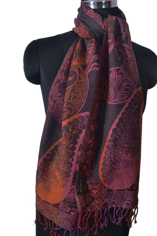 Reversible Paisley Jacquard Scarf 100% Cashmere Pashmina