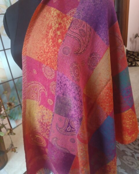 Paisley Reversible Pashmina Stole 100% Wool Jacquard Scarf Bohemian