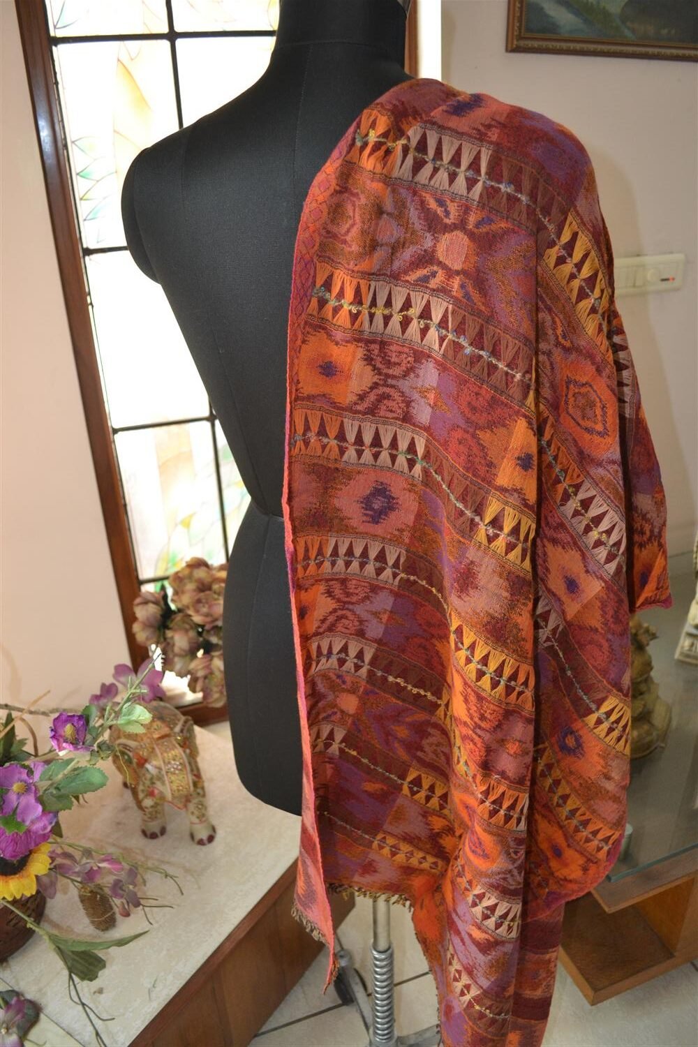 Reversible Jamavar Pashmina Stole 100% Wool Jacquard Scarf