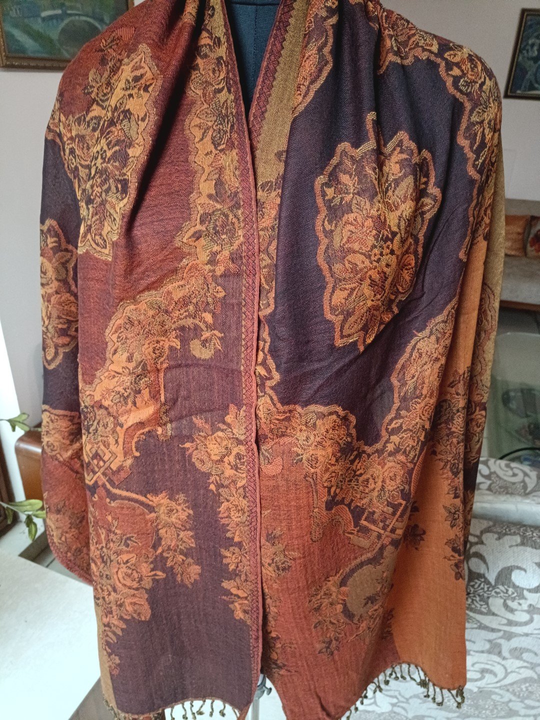 Reversible Jamavar Pashmina Stole 100% Wool Jacquard Scarf