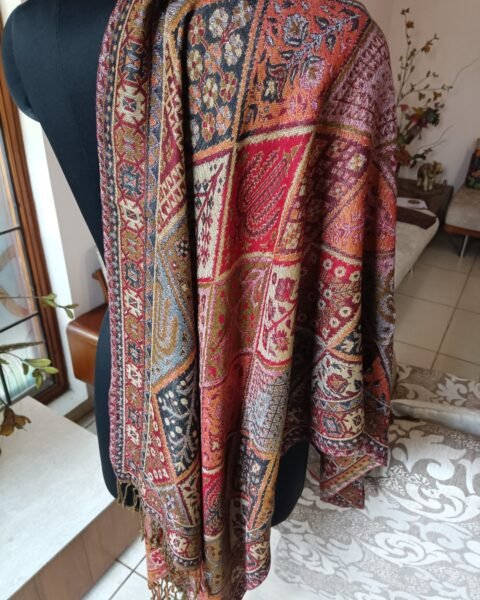 Pashmina Stole Reversible Jacquard 100% Wool Jamavar Scarf