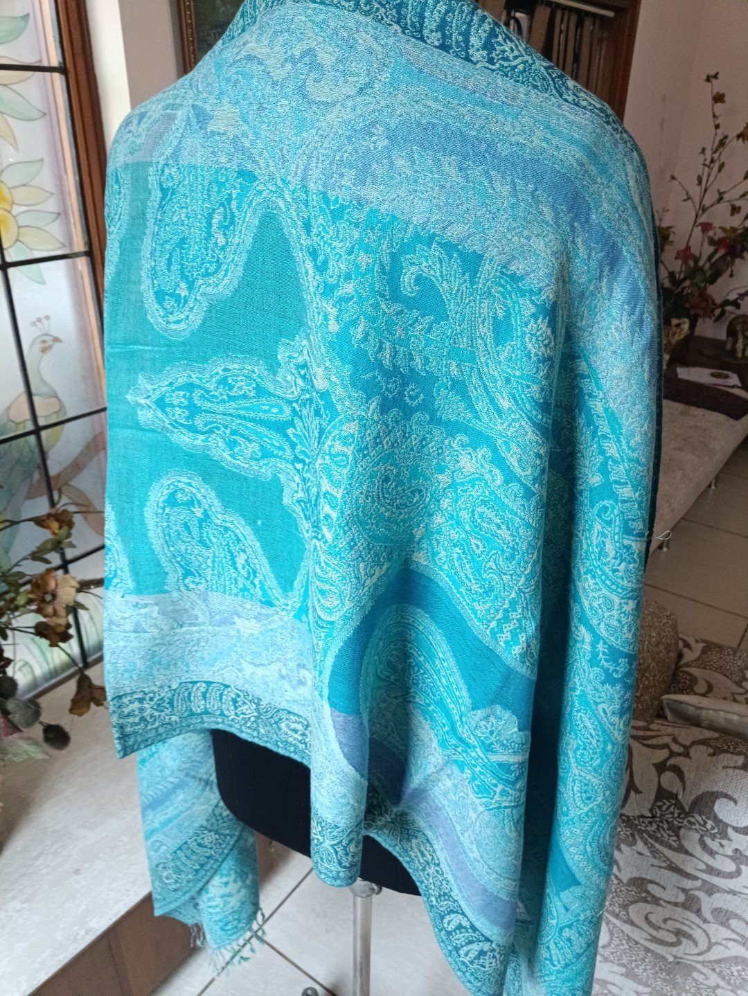 Reversible Jamavar Pashmina Stole 100% Wool Jacquard Scarf