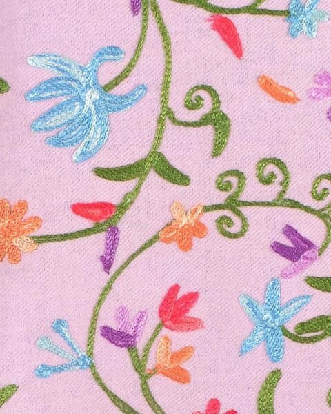 Baby Pink Handmade Kashmiri Pashmina Floral Crewel Embroidery 100% Cashmere Stole
