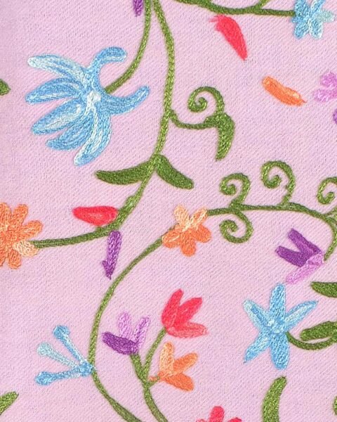 Baby Pink Handmade Pashmina Floral Kashmiri Crewel Embroidery 100% Cashmere Stole