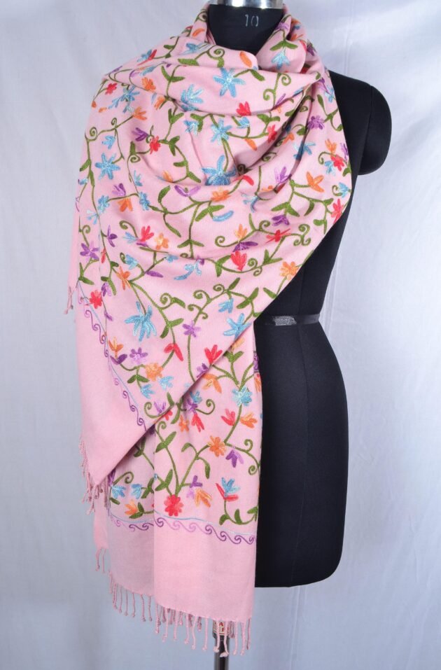 Handmade Kashmiri Pashmina Floral Crewel Embroidery 100% Cashmere Stole