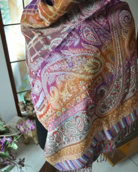 Pashmina Jamavar Stole 100% Cashmere Reversible Jacquard Scarf