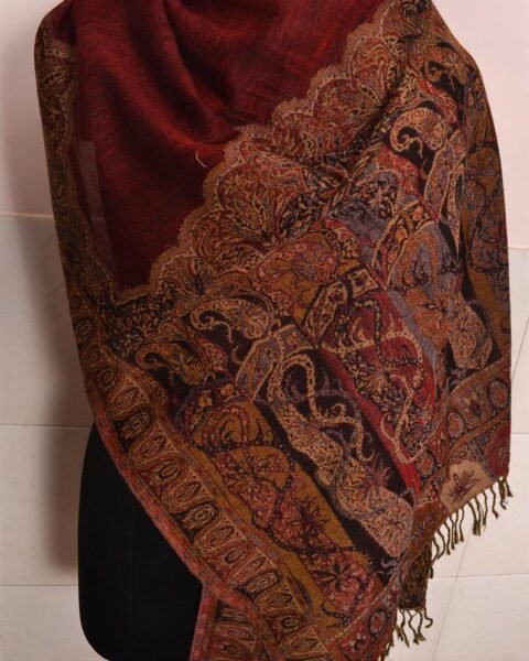 Reversible Pashmina Stole Paisley Jacquard 100% Wool Jamawar Scarf