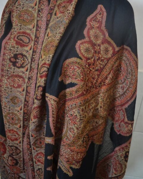 Traditional Paisley Jamawar Stole 100% Wool Reversible Handwoven Jacquard Pashmina Scarf