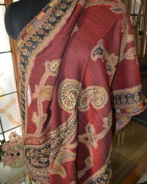 Large Paisley Jamawar Scarf 100% Wool Reversible Jacquard Pashmina Stole