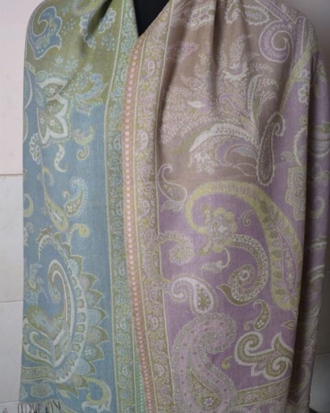 Paisley Jacquard Reversible Stole 100% Wool Jamavar Scarf