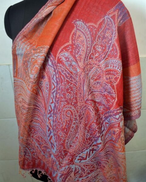 Paisley Jacquard Reversible Pashmina Stole 100% Wool Jamavar Scarf