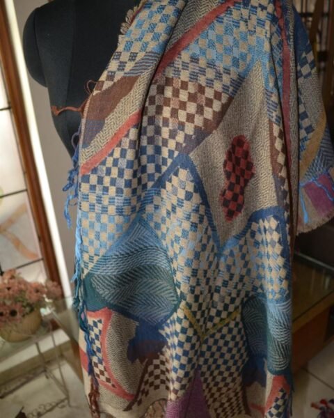 Reversible Jacquard Design Pashmina Stole 100% Cashmere Jamaver