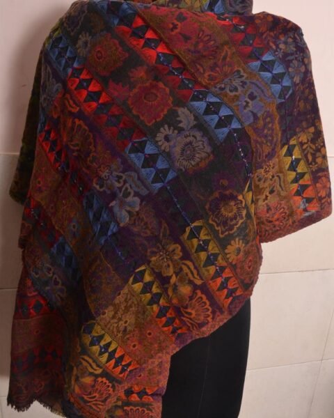 Reversible Jacquard Design Pashmina Stole 100% Cashmere Jamavar