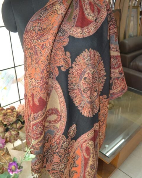 Reversible Paisley Jacquard 100% Wool Stole Jamawar Pashmina Scarf