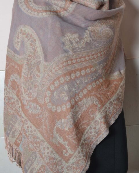 Reversible Paisley Jacquard 100% Wool Stole Jamavar Pashmina Scarf