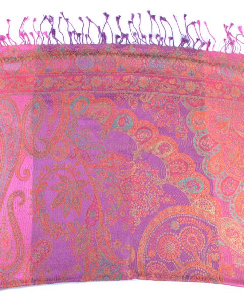 Pink & Purple Jacquard Paisley 100% Silk Scarf Lightweight Iridescent