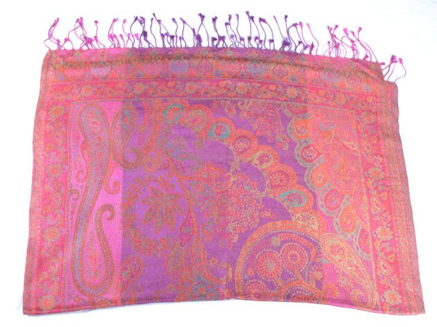 Pink & Purple Jacquard Paisley Scarf Lightweight Iridescent 100% Silk Wrap