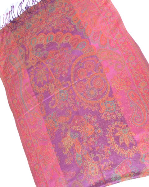 Pink & Purple Jacquard Paisley 100% Silk Scarf Lightweight Iridescent